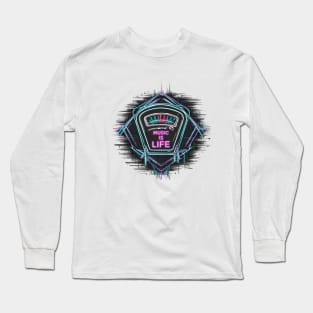 "Neon VU Meter Music Is Life Art Print" - Music Life Lover Song Long Sleeve T-Shirt